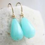 Peruvian Opal Earrings, Sky Blue Gold Filled..