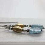 Blue Beaded Gemstone Earrings, Kyanite Vintage..
