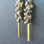 Pyrite Earrings Beaded Cluster, Black Gray Gold,..