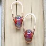 Lampwork Glass Earrings, Copper Wirework Cosmic..