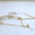 Gold Gemstone Post Earrings, Arc On Chain, White..