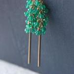 Emerald Green Earrings Green Onyx Gemstone Cluster..