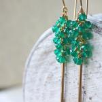 Emerald Green Earrings Green Onyx Gemstone Cluster..