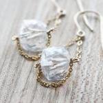 Gemstone Earrings Faceted Rock Crystal Quartz 14k..