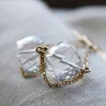 Gemstone Earrings Faceted Rock Crystal Quartz 14k..