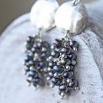 Freshwater Pearl Earrings, Blue Gray Sterling..