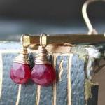 Ruby Earrings Red Gemstone 14k Vintage Brass July..