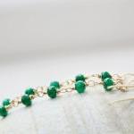 Emerald Earrings, Green Gemstone Wire Wrapped, 14k..