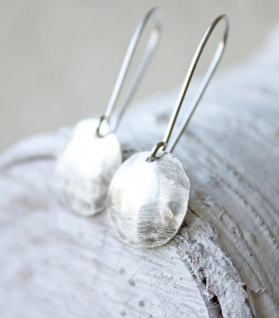 Minimal Jewelry Sterling Silver Earrings Discs Round Hammered Modern Under 50