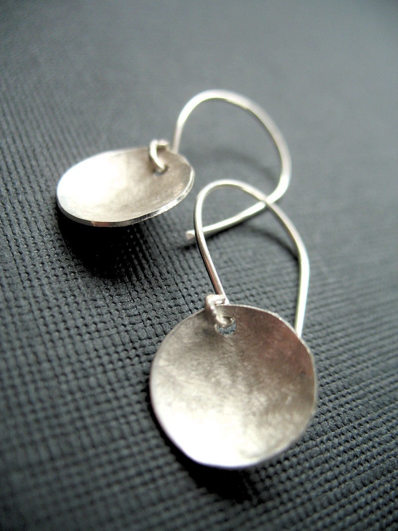 Hammered Sterling Silver Earrings Round Circles Domed Gift Under 50