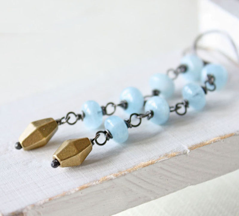 Aquamarine Jewelry Earrings Gemstone Long Sterling Silver Oxidized March Birthstone Spring Fashion