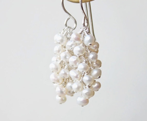 Freshwater Pearl Earrings, Bridal Earrings Wedding Jewelry, White Sterling Silver