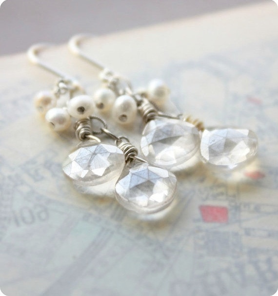 Freshwater Pearl Gemstone Earrings, Wedding Bridal Earrings Sterling Silver