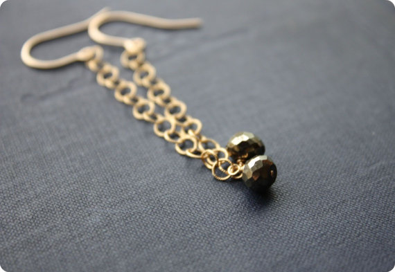 Pyrite Earrings, Gold Etsy Long Gold Chains, Gemstone Jewelry Summer Metallic