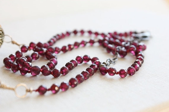 Garnet Necklace Red Gemstone Necklace Hand Knotted Boho Fashion January Birthstone