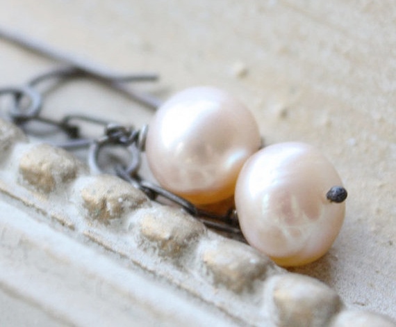 Freshwater Pink Pearl Earrings Oxidized Sterling Silver Modern Classics Pastel Wedding Jewelry