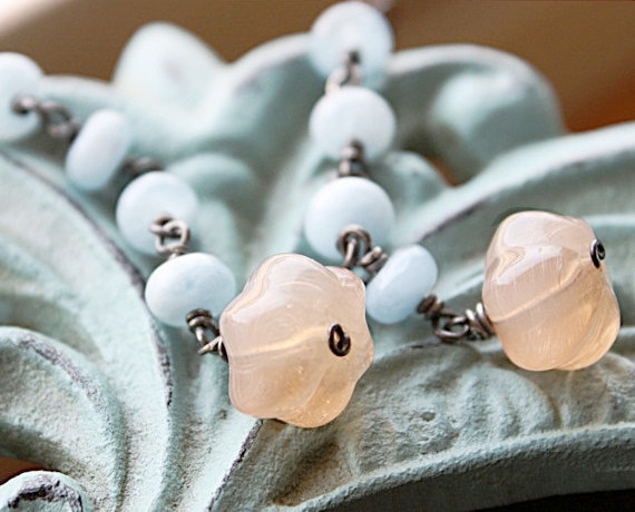 Aquamarine Jewelry Gemstone Earrings Sterling Silver Light Blue Peach Spring Fashion March Birthday