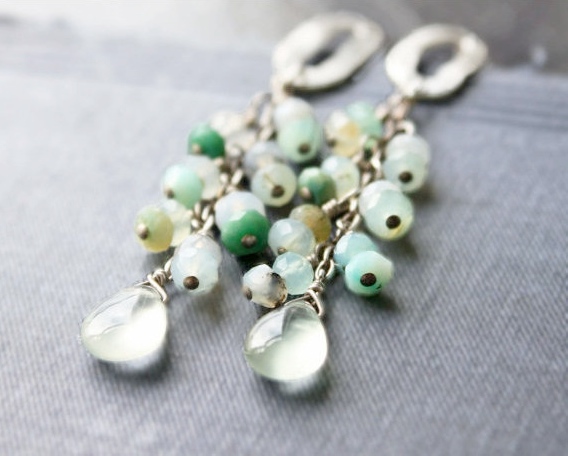 Gemstone Earrings Peruvian Opal Blue Green Organic Sterling Silver Post Spring Fashion