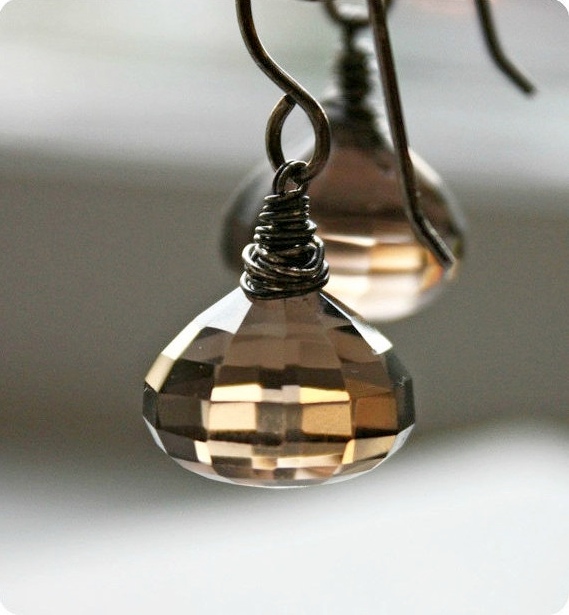 Smoky Quartz Earrings Faceted Gemstone Large Sterling Silver Gift Under 50